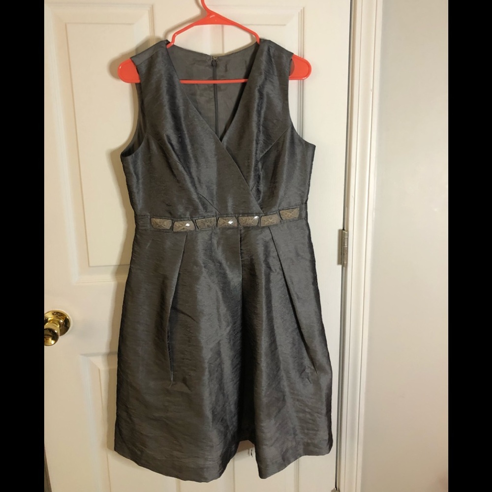 Gray Faux Satin Sleeveless Dress, Size M